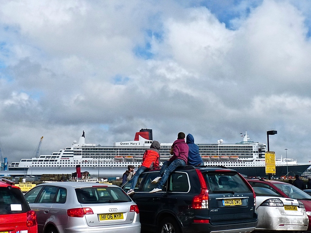 Getting ready for a good view of the three Cunard Queens sailing. May 2015